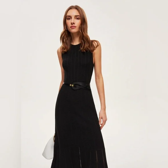 Semi-Sheer Mesh Flared Dress Without Belt M - Picture 4 of 4